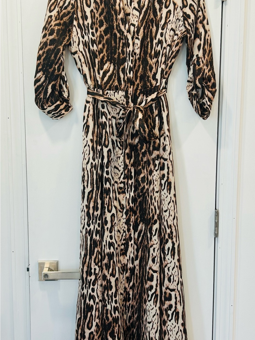 Animal Print Wrap Maxi Dress in Brown and Cream